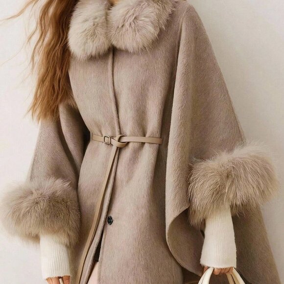 Jackets & Blazers - Brown Elegant Women's Hooded Overcoat